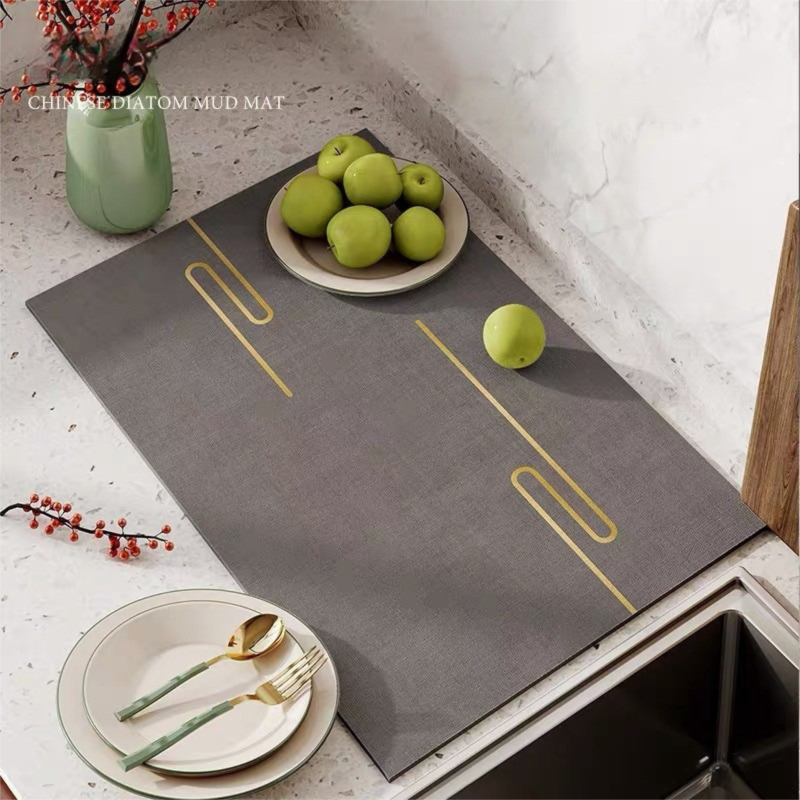 Grey Kitchen Countertop Drainage Mat Absorbent Quick Dry Tech Velvet Dish Drying Pad 40x60cm(CD0077-1) V888-ELOSUNG51309