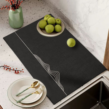 Black Kitchen Countertop Drainage Mat Absorbent Quick Dry Tech Velvet Dish Drying Pad 40x60cm(CD0077-2) V888-ELOSUNG51310