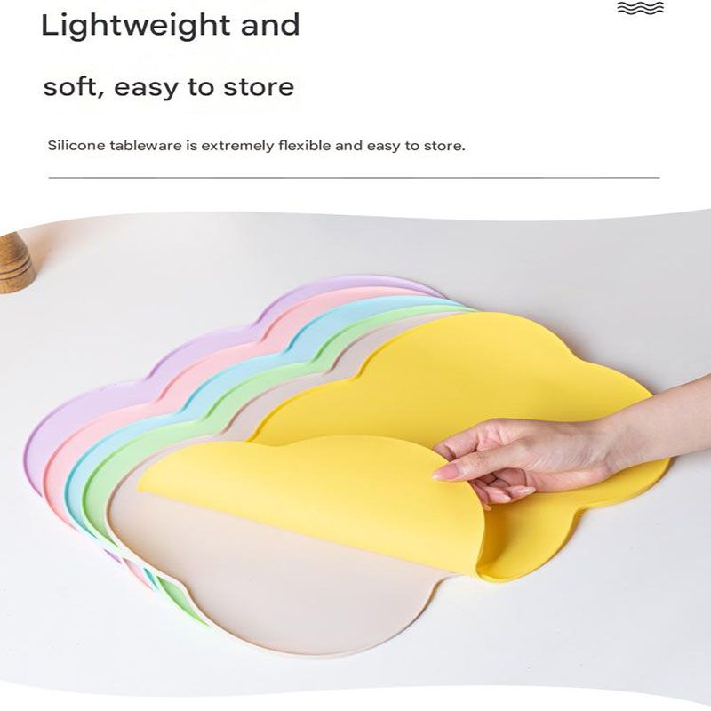 3-Piece Yellow Silicone Placemat Set Cloud Shape Non-Slip Heat Resistant Kids Dining Mat V888-ELOSUNG51314