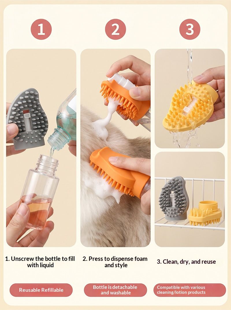 Orange Pet Shampoo Brush Silicone Foaming Massage Comb Dog Cat Bathing Grooming Tool V888-ELOSUNG51321