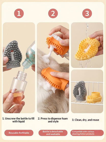 Orange Pet Shampoo Brush Silicone Foaming Massage Comb Dog Cat Bathing Grooming Tool V888-ELOSUNG51321