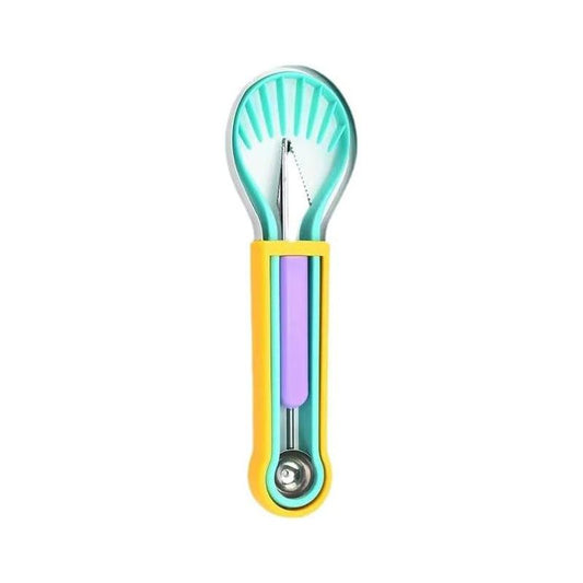 2-Piece Fruit Carving Tool Set Melon Baller Scoop Knife Stainless Steel(Yellow, blue and purple) V888-ELOSUNG51324