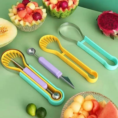 2-Piece Fruit Carving Tool Set Melon Baller Scoop Knife Stainless Steel(Green) V888-ELOSUNG51326