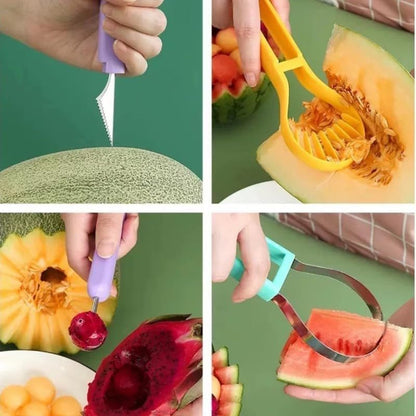 2-Piece Fruit Carving Tool Set Melon Baller Scoop Knife Stainless Steel(Green) V888-ELOSUNG51326