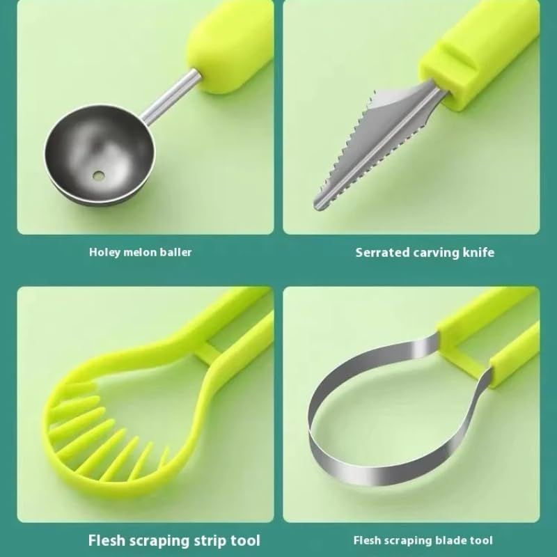 2-Piece Fruit Carving Tool Set Melon Baller Scoop Knife Stainless Steel(Green) V888-ELOSUNG51326