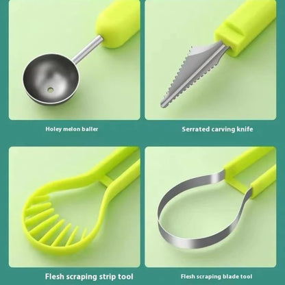 2-Piece Fruit Carving Tool Set Melon Baller Scoop Knife Stainless Steel(Green) V888-ELOSUNG51326