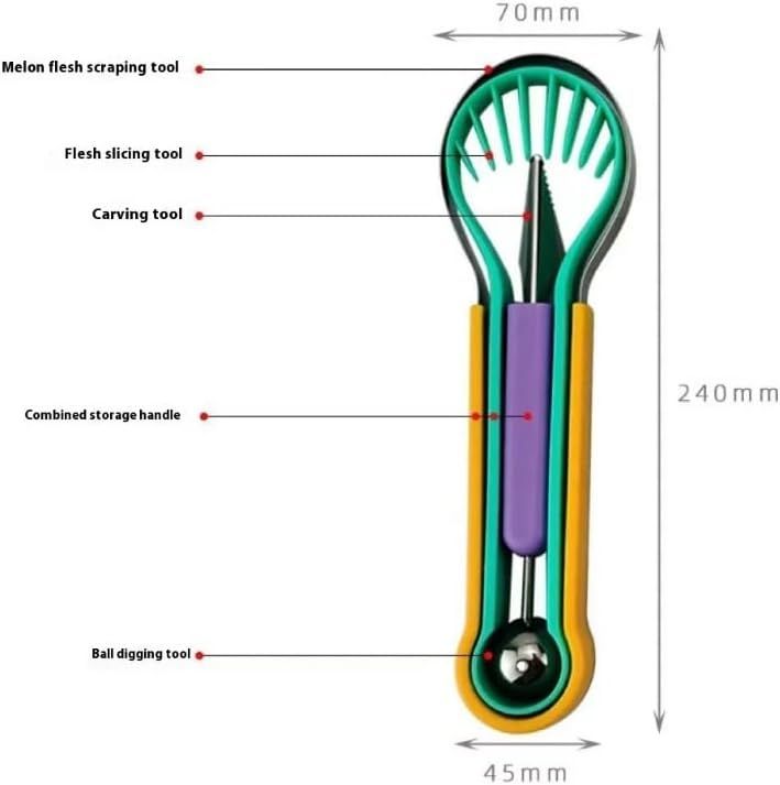 2-Piece Fruit Carving Tool Set Melon Baller Scoop Knife Stainless Steel(Green) V888-ELOSUNG51326