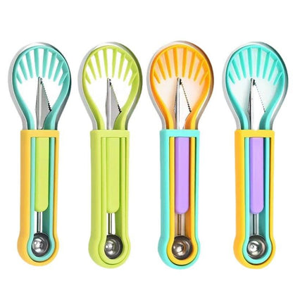 2-Piece Fruit Carving Tool Set Melon Baller Scoop Knife Stainless Steel(Green) V888-ELOSUNG51326