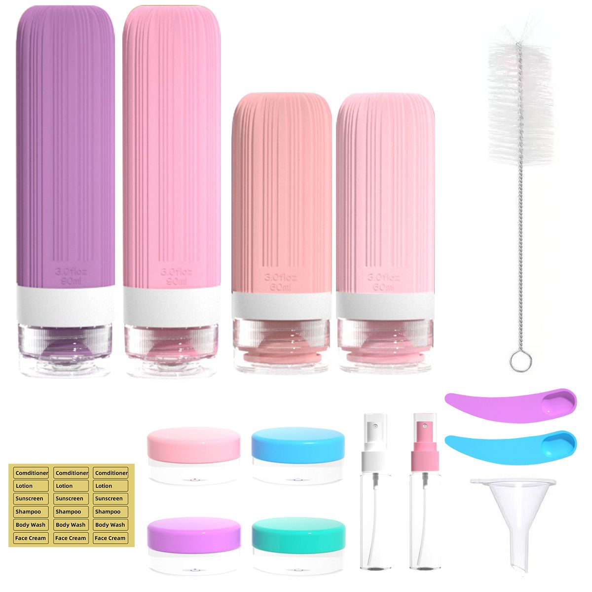 Silicone Travel Toiletry Bottles Set Leakproof Squeeze Containers with Case(05) V888-ELOSUNG51337