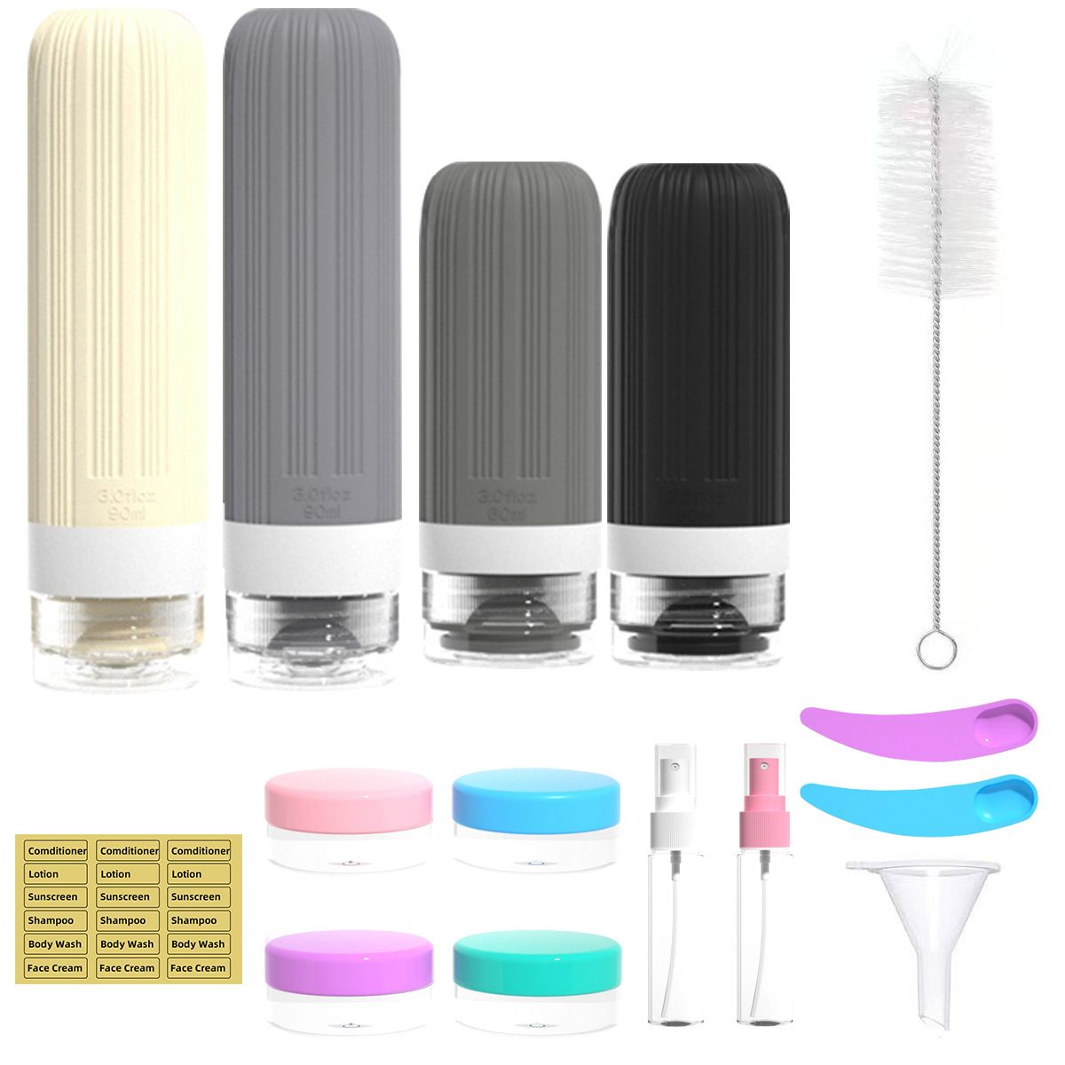 Silicone Travel Toiletry Bottles Set Leakproof Squeeze Containers with Case(07) V888-ELOSUNG51339