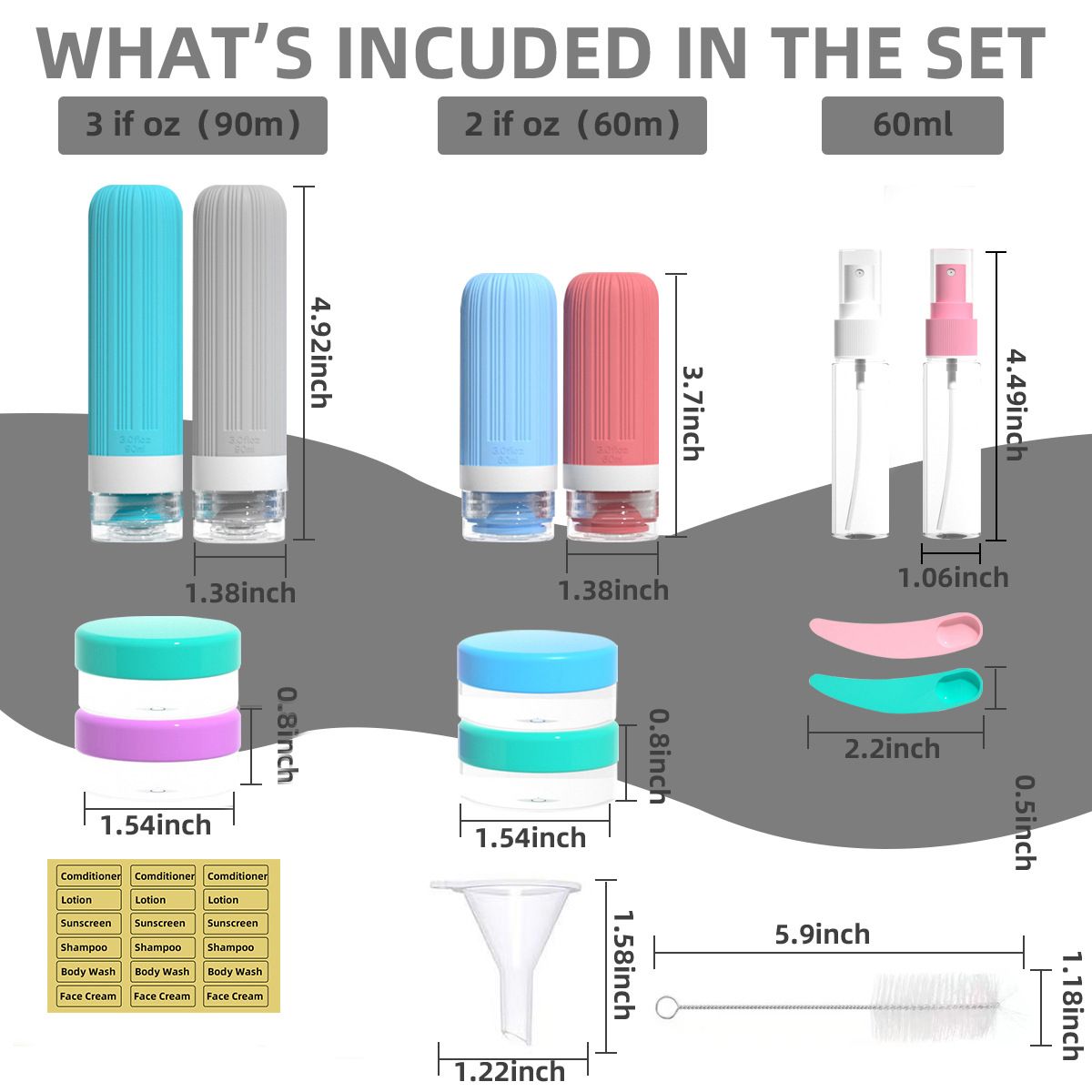 Silicone Travel Toiletry Bottles Set Leakproof Squeeze Containers with Case(07) V888-ELOSUNG51339