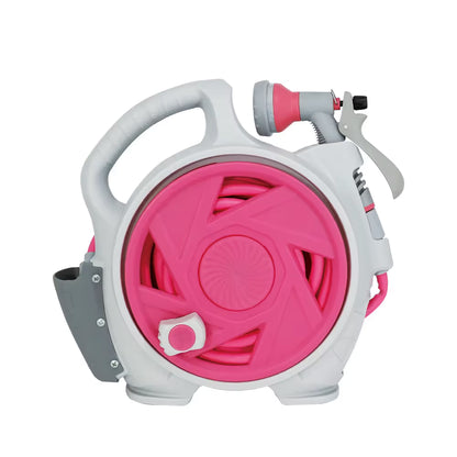 Pink Portable Hose Reel Cart with 14m Hose 7-Pattern Spray Gun Garden Watering System V888-ELOSUNG51343