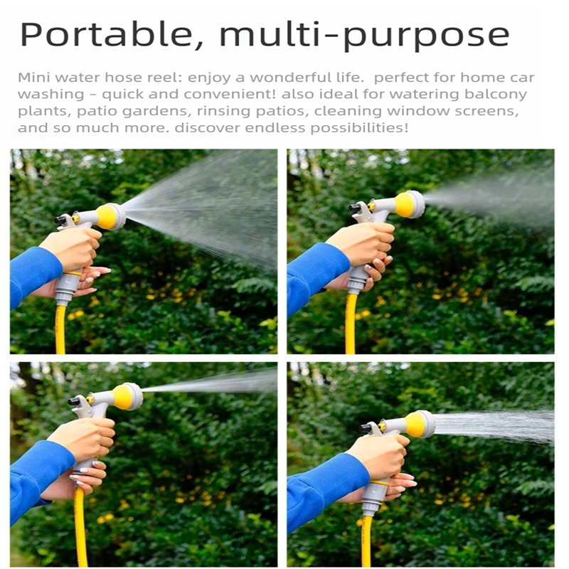 Pink Portable Hose Reel Cart with 14m Hose 7-Pattern Spray Gun Garden Watering System V888-ELOSUNG51343
