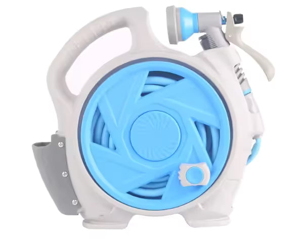 Blue Portable Hose Reel Cart with 14m Hose 7-Pattern Spray Gun Garden Watering System V888-ELOSUNG51344