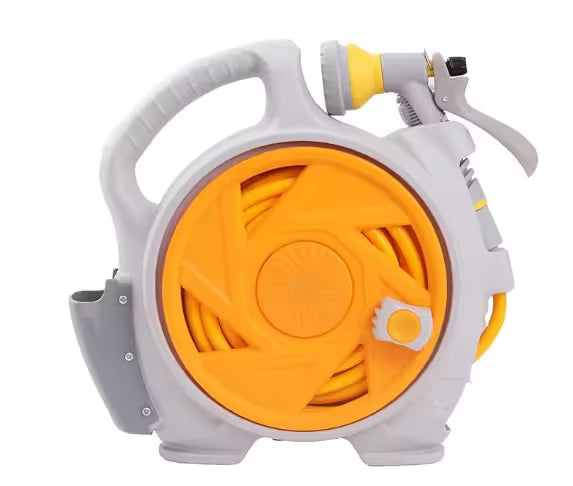 Yellow Portable Hose Reel Cart with 14m Hose 7-Pattern Spray Gun Garden Watering System V888-ELOSUNG51346