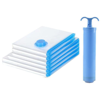 Vacuum Compression Storage Bags 7 Piece Set (6 Bags + Hand Pump) for Clothes Quilts Travel V888-ELOSUNG51358