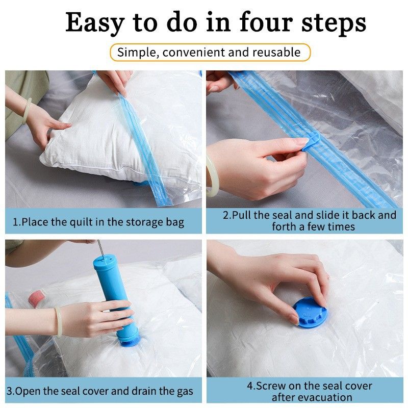 Vacuum Compression Storage Bags 7 Piece Set (6 Bags + Hand Pump) for Clothes Quilts Travel V888-ELOSUNG51358