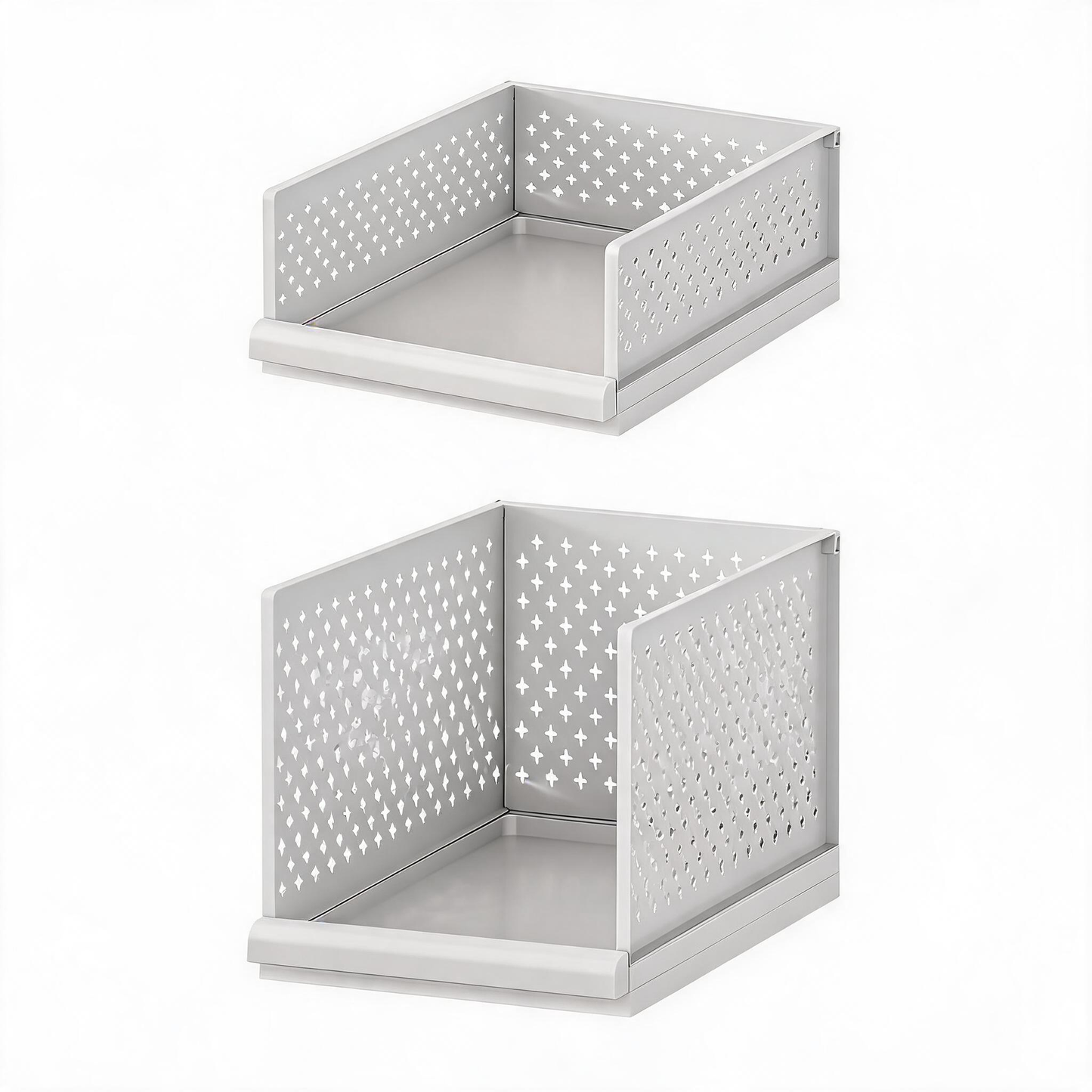 White Wardrobe Storage Organizers 2 Piece Set High & Low Pull-Out Drawer Style for Clothes V888-ELOSUNG51359
