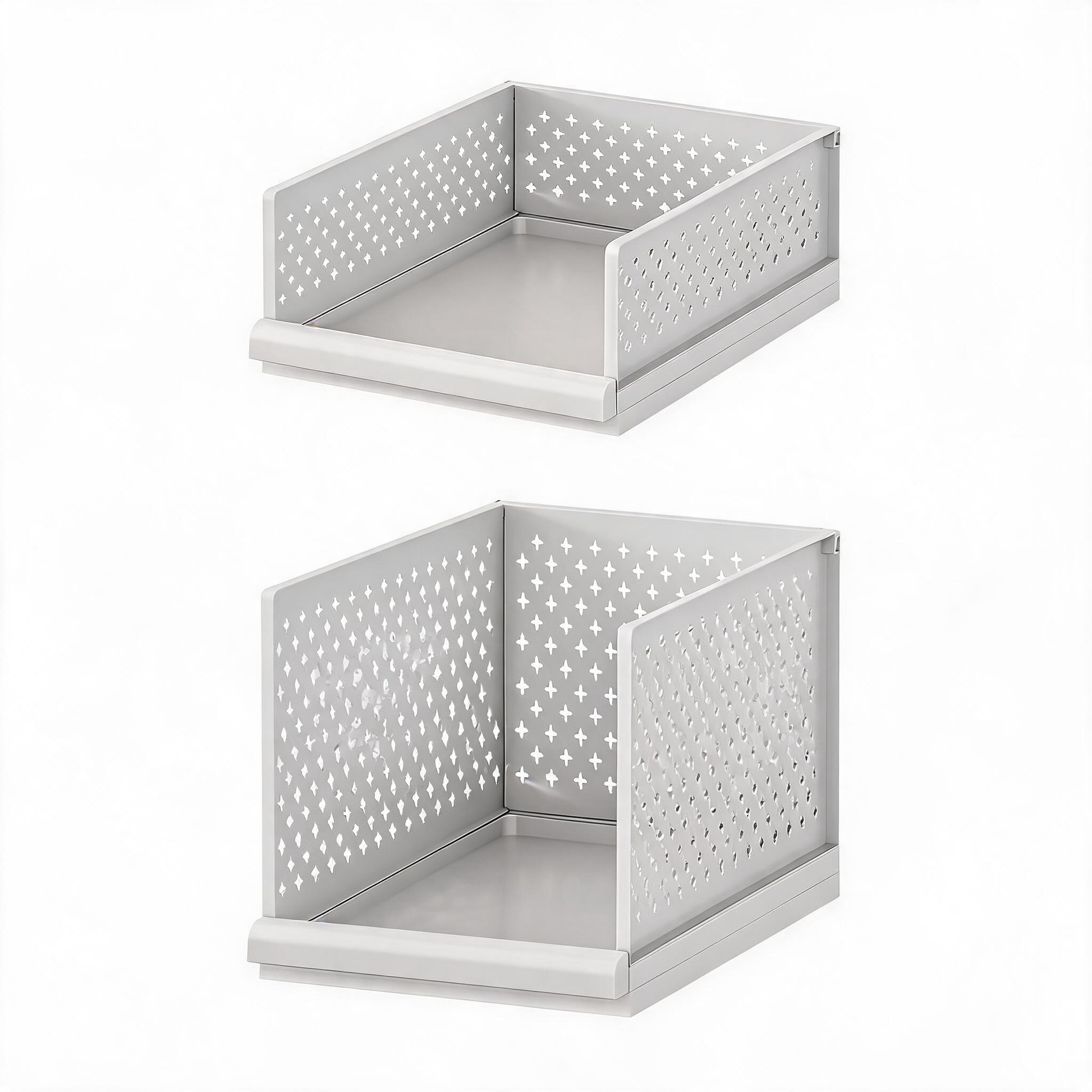 White Wardrobe Storage Organizers 2 Piece Set High & Low Pull-Out Drawer Style for Clothes V888-ELOSUNG51359