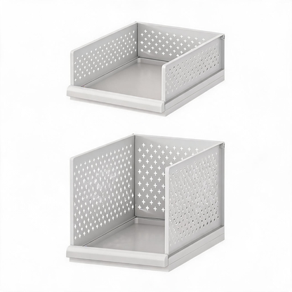 White Wardrobe Storage Organizers 2 Piece Set High & Low Pull-Out Drawer Style for Clothes V888-ELOSUNG51359