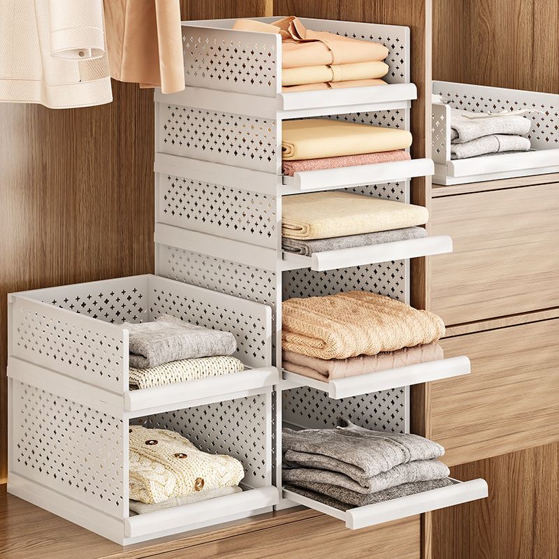 White Wardrobe Storage Organizers 2 Piece Set High & Low Pull-Out Drawer Style for Clothes V888-ELOSUNG51359