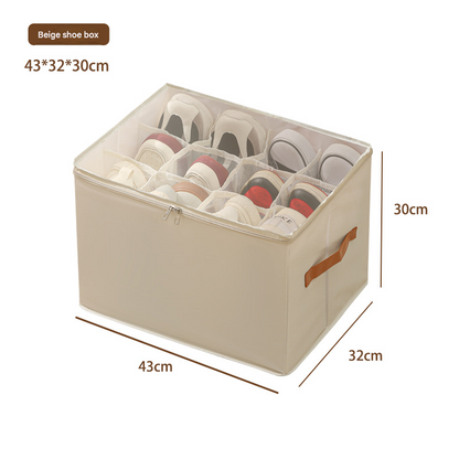Beige Foldable Fabric Shoe Storage Box with Compartments Dustproof Moistureproof V888-ELOSUNG51361