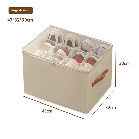 Beige Foldable Fabric Shoe Storage Box with Compartments Dustproof Moistureproof V888-ELOSUNG51361