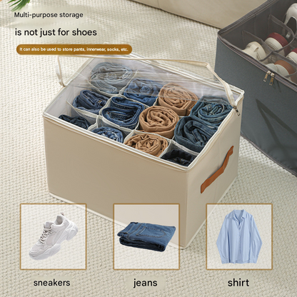 Beige Foldable Fabric Shoe Storage Box with Compartments Dustproof Moistureproof V888-ELOSUNG51361