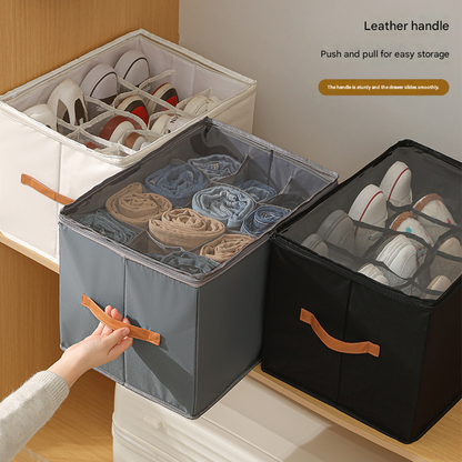 Black Foldable Fabric Shoe Storage Box with Compartments Dustproof Moistureproof V888-ELOSUNG51362