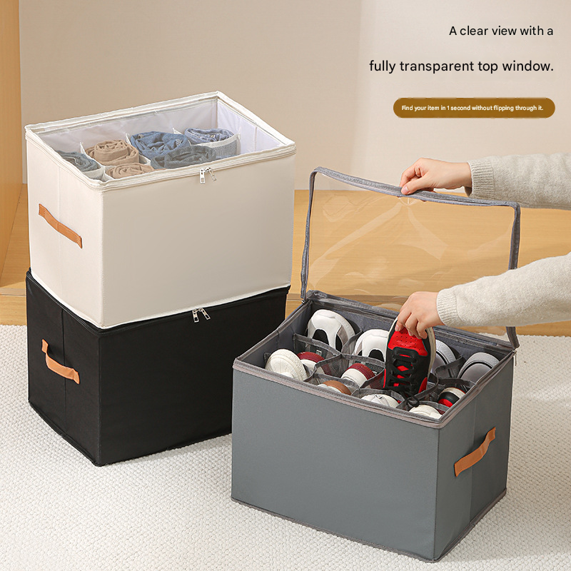 Black Foldable Fabric Shoe Storage Box with Compartments Dustproof Moistureproof V888-ELOSUNG51362