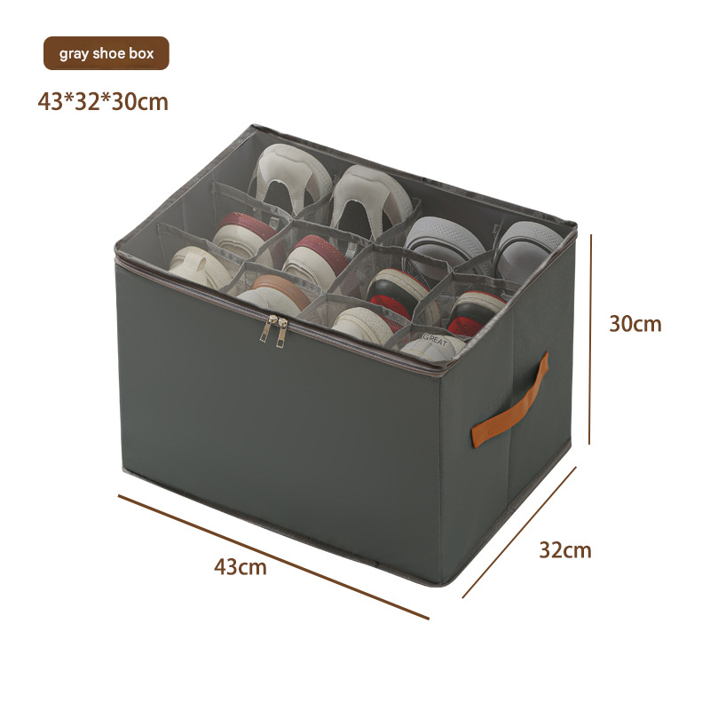 Grey Foldable Fabric Shoe Storage Box with Compartments Dustproof Moistureproof V888-ELOSUNG51363