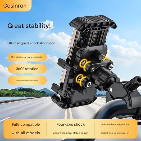 Black Motorcycle Phone Holder 4-Axis Shockproof Anti-Shake Mount for Navigation V888-ELOSUNG51364