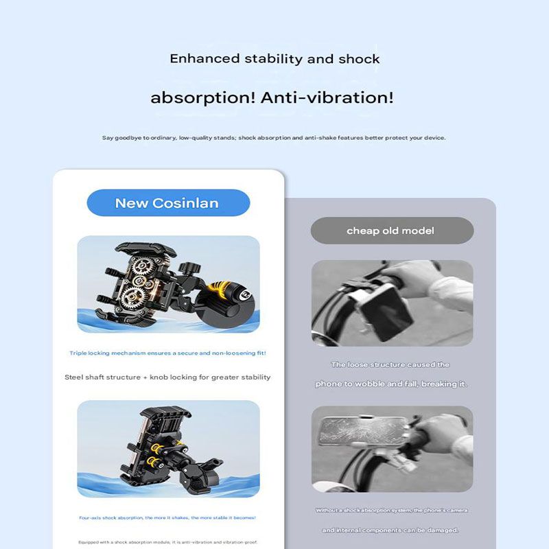 Black Motorcycle Phone Holder 4-Axis Shockproof Anti-Shake Mount for Navigation V888-ELOSUNG51364