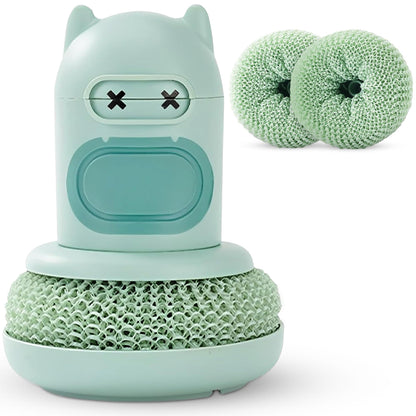 Green Cartoon Press Dishwashing Brush with Replaceable Sponge Heads Kitchen Pot Cleaner V888-ELOSUNG51365