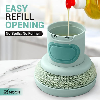 Green Cartoon Press Dishwashing Brush with Replaceable Sponge Heads Kitchen Pot Cleaner V888-ELOSUNG51365
