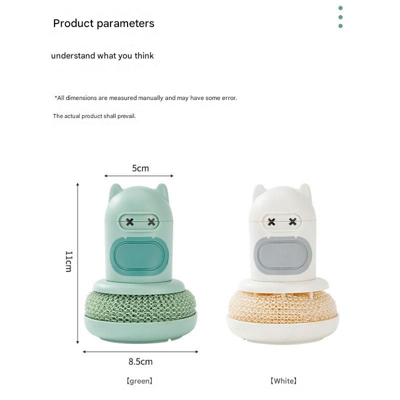 Green Cartoon Press Dishwashing Brush with Replaceable Sponge Heads Kitchen Pot Cleaner V888-ELOSUNG51365