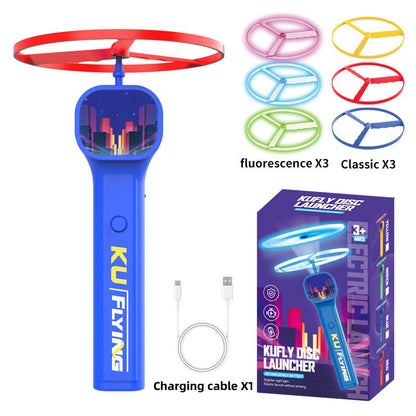 Blue LED Light Up Flying Disc Cat Toy Interactive UFO Launcher with Replacement Discs V888-ELOSUNG51371