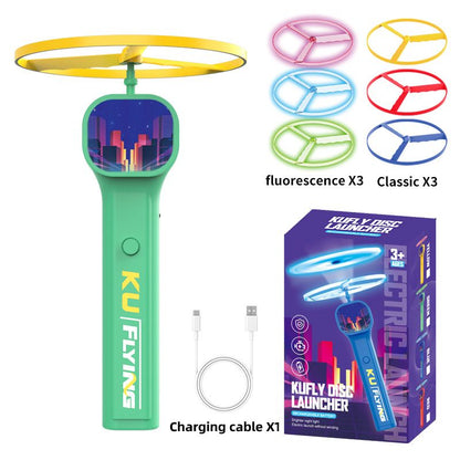 Green LED Light Up Flying Disc Cat Toy Interactive UFO Launcher with Replacement Discs V888-ELOSUNG51372