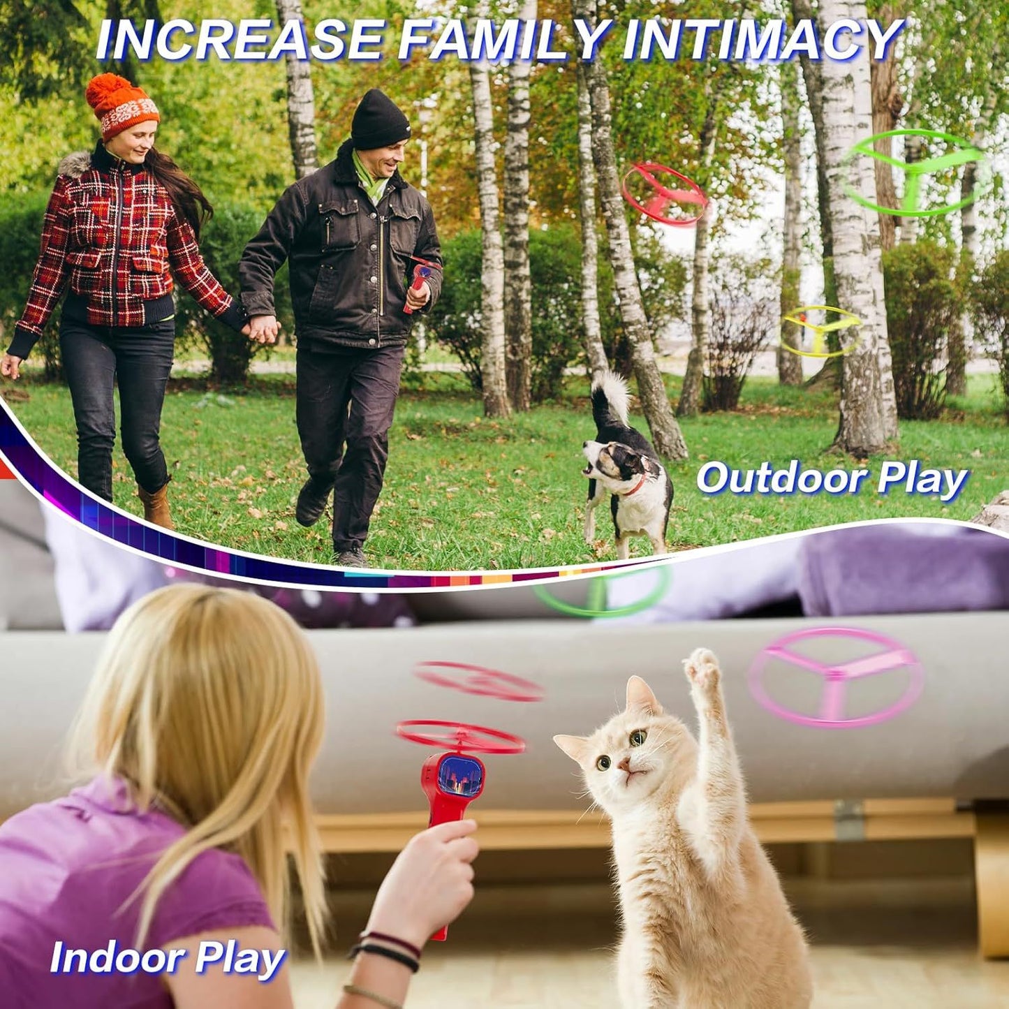 Green LED Light Up Flying Disc Cat Toy Interactive UFO Launcher with Replacement Discs V888-ELOSUNG51372