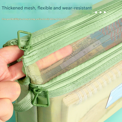 Morandi blue Double Layer Mesh File Bag with Handle Large Capacity Student Subject Organizer V888-ELOSUNG51376