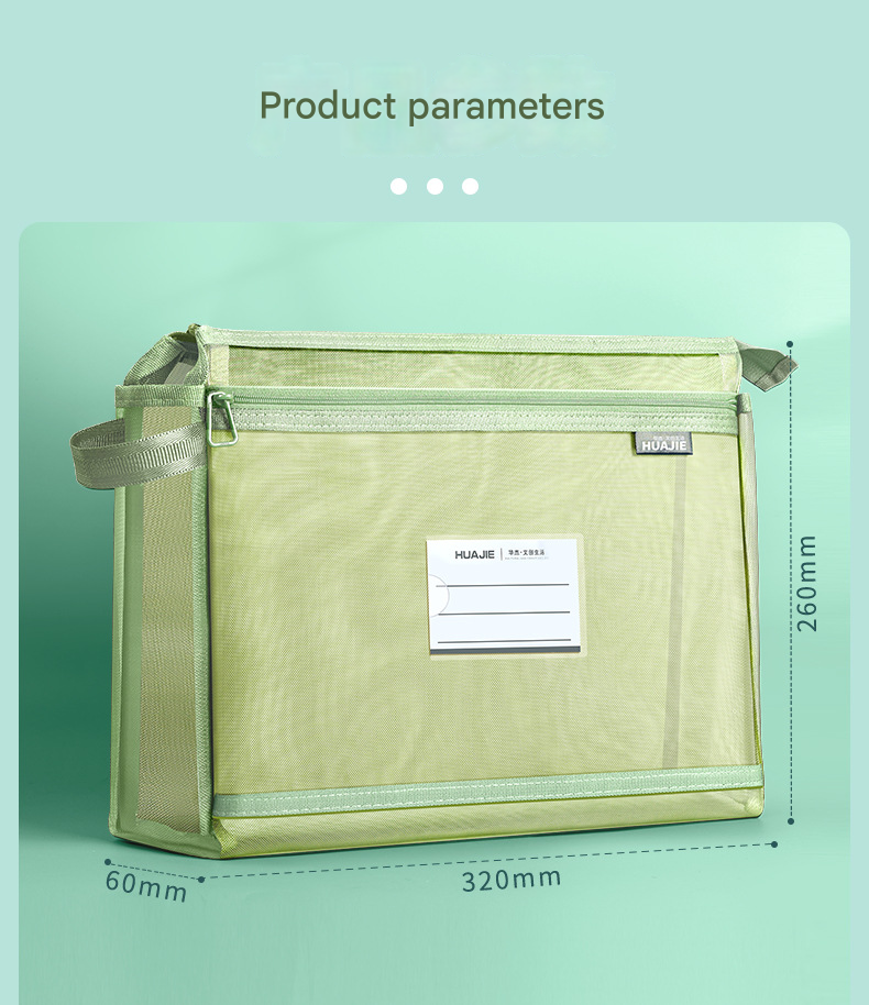 Morandi blue Double Layer Mesh File Bag with Handle Large Capacity Student Subject Organizer V888-ELOSUNG51376