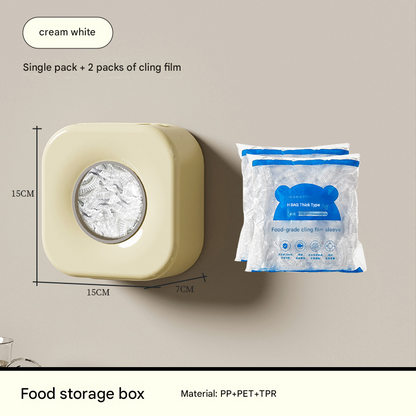 Cream white Wall Mounted Plastic Wrap Dispenser Storage Box with 200 Preservation Films V888-ELOSUNG51385