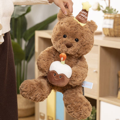 30cm Birthday Cake Teddy Bear Plush Toy - Soft Hugging Pillow with Party Hat(Bear with a Cake) V888-ELOSUNG51389
