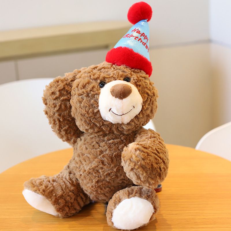 30cm Birthday Cake Teddy Bear Plush Toy - Soft Hugging Pillow with Party Hat(Birthday Hat Bear) V888-ELOSUNG51390