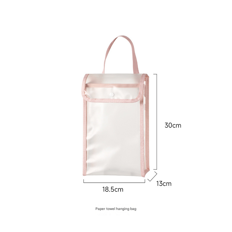 3 PCS Pink Wall Mounted Transparent Tissue Storage Bag Waterproof Hanging Holder with Adhesive Hook V888-ELOSUNG51392