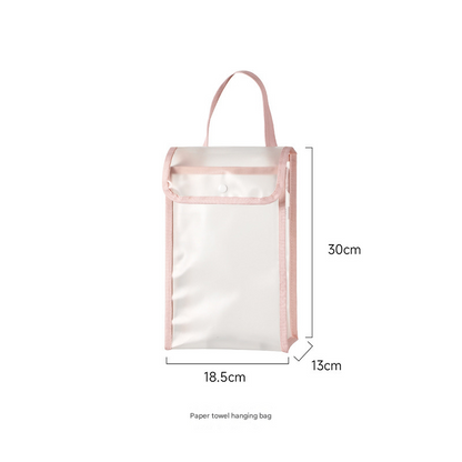 3 PCS Pink Wall Mounted Transparent Tissue Storage Bag Waterproof Hanging Holder with Adhesive Hook V888-ELOSUNG51392
