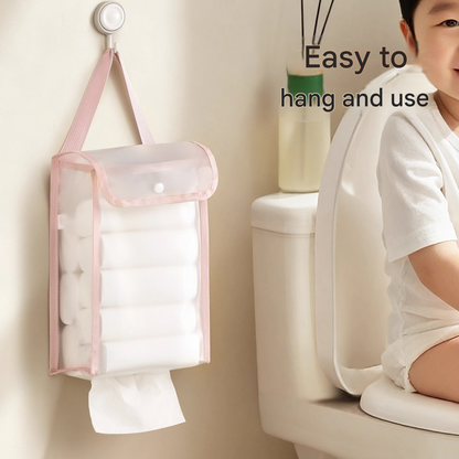 3 PCS Pink Wall Mounted Transparent Tissue Storage Bag Waterproof Hanging Holder with Adhesive Hook V888-ELOSUNG51392