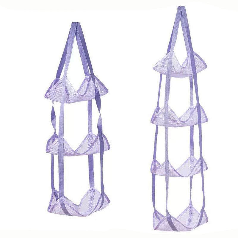 Purple 3-Layer + 4-Layer Hanging Mesh Storage Bag Set for Balls Toys and Sports Gear V888-ELOSUNG51393