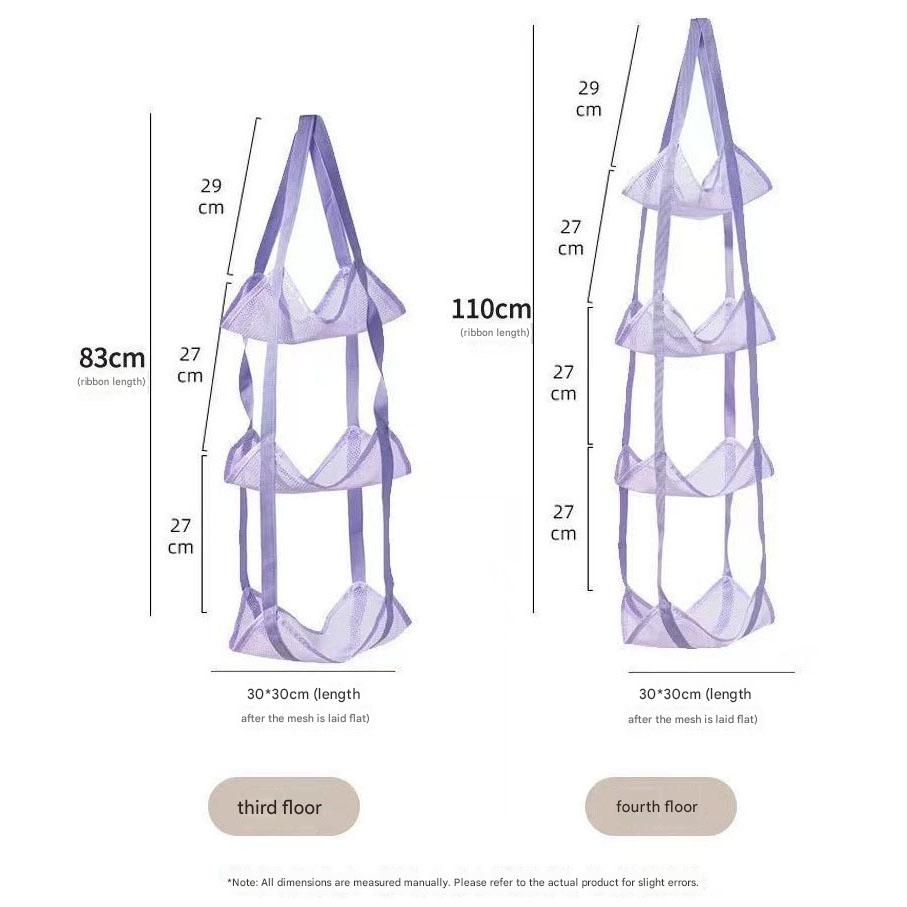 Purple 3-Layer + 4-Layer Hanging Mesh Storage Bag Set for Balls Toys and Sports Gear V888-ELOSUNG51393