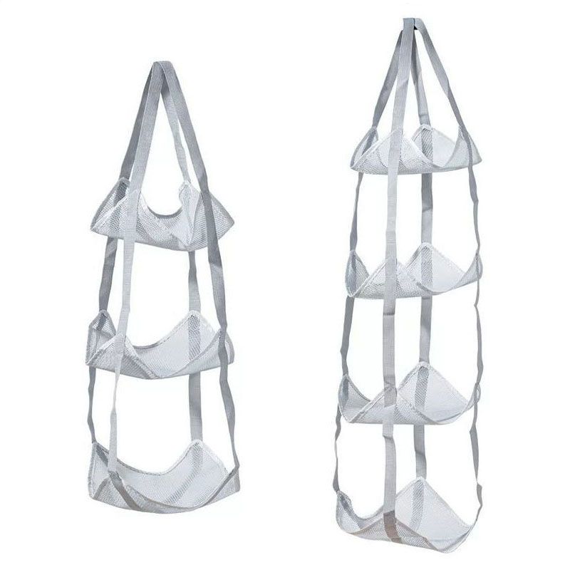 Grey 3-Layer + 4-Layer Hanging Mesh Storage Bag Set for Balls Toys and Sports Gear V888-ELOSUNG51394